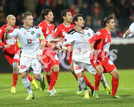 Fussball Bundesliga. RZ Pellets WAC gegen SC Wiener Neustadt. Michael Sollbauer, Mihret Topcagic (WAC), Manuel Wallner (Wiener Neustadt). Wolfsberg, am 19.10.2013.
Foto: Kuess
---
pressefotos, pressefotografie, kuess, qs, qspictures, sport, bild, bilder, bilddatenbank