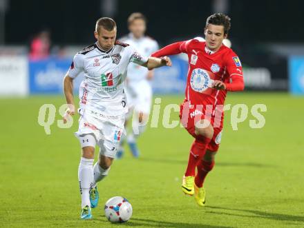 Fussball Bundesliga. RZ Pellets WAC gegen SC Wiener Neustadt. Manuel Kerhe (WAC), Christoph Martschinko (Wiener Neustadt). Wolfsberg, am 19.10.2013.
Foto: Kuess
---
pressefotos, pressefotografie, kuess, qs, qspictures, sport, bild, bilder, bilddatenbank