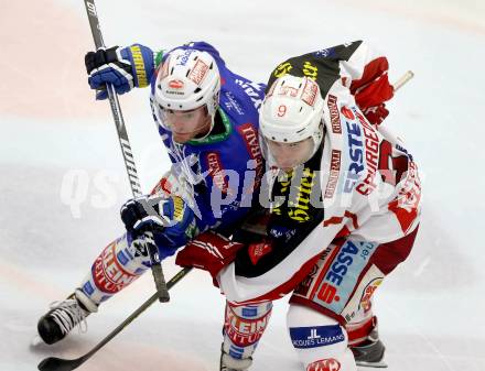 EBEL. Eishockey Bundesliga. EC VSV gegen KAC. Derek Ryan, (VSV), Tyler Spurgeon  (KAC). Villach, am 22.10..2013.
Foto: Kuess 


---
pressefotos, pressefotografie, kuess, qs, qspictures, sport, bild, bilder, bilddatenbank