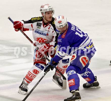 EBEL. Eishockey Bundesliga. EC VSV gegen KAC.  Curtis Fraser,  (VSV), Manuel Geier (KAC). Villach, am 22.10..2013.
Foto: Kuess 


---
pressefotos, pressefotografie, kuess, qs, qspictures, sport, bild, bilder, bilddatenbank