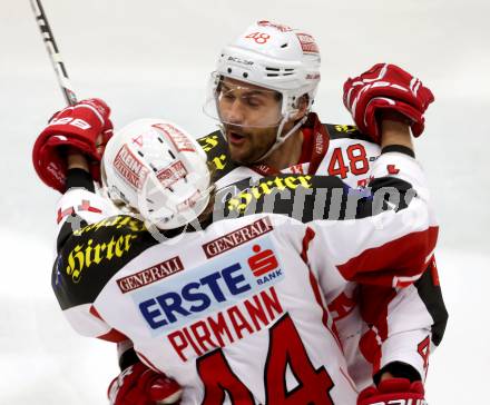 EBEL. Eishockey Bundesliga. EC VSV gegen KAC. Torjubel Florian Iberer, Markus Pirmann (KAC). Villach, am 22.10..2013.
Foto: Kuess 


---
pressefotos, pressefotografie, kuess, qs, qspictures, sport, bild, bilder, bilddatenbank