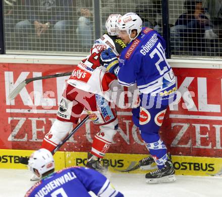 EBEL. Eishockey Bundesliga. EC VSV gegen KAC. Marius Goehringer,  (VSV), Johannes Reichel  (KAC). Villach, am 22.10..2013.
Foto: Kuess 


---
pressefotos, pressefotografie, kuess, qs, qspictures, sport, bild, bilder, bilddatenbank