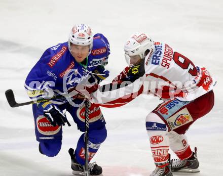 EBEL. Eishockey Bundesliga. EC VSV gegen KAC. Daniel Nageler,  (VSV), Tyler Spurgeon (KAC). Villach, am 22.10..2013.
Foto: Kuess 


---
pressefotos, pressefotografie, kuess, qs, qspictures, sport, bild, bilder, bilddatenbank