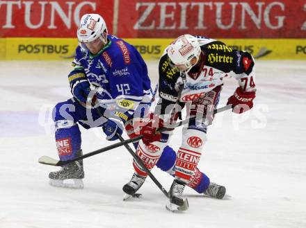 EBEL. Eishockey Bundesliga. EC VSV gegen KAC.  Kevin Steiner, (VSV), Jamie Lundmark  (KAC). Villach, am 22.10..2013.
Foto: Kuess 


---
pressefotos, pressefotografie, kuess, qs, qspictures, sport, bild, bilder, bilddatenbank