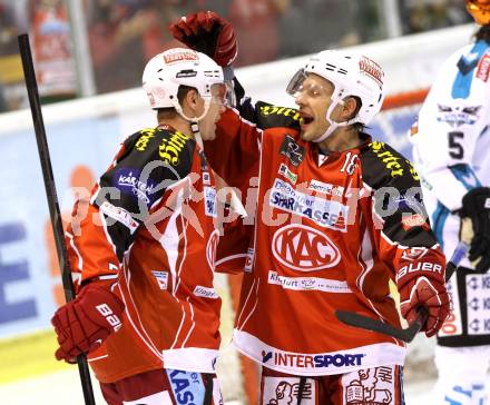 EBEL. Eishockey Bundesliga. KAC gegen EHC LIWEST Linz. Torjubel Jamie Lundmark, Thomas Koch (KAC). Klagenfurt, am 25.10.2013
Foto: Kuess 

---
pressefotos, pressefotografie, kuess, qs, qspictures, sport, bild, bilder, bilddatenbank