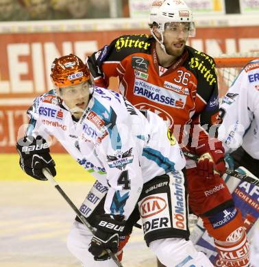 EBEL. Eishockey Bundesliga. KAC gegen EHC LIWEST Linz. Andreas Noedl, (KAC), Daniel Mitterdorfer  (Linz). Klagenfurt, am 25.10.2013
Foto: Kuess 

---
pressefotos, pressefotografie, kuess, qs, qspictures, sport, bild, bilder, bilddatenbank