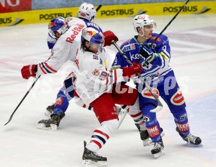 EBEL. Eishockey Bundesliga. EC VSV gegen EC Red Bull Salzburg. Alexander Rauchenwald, (VSV), Troy Milam (Salzburg). Villach, am 25.10..2013.
Foto: Kuess 


---
pressefotos, pressefotografie, kuess, qs, qspictures, sport, bild, bilder, bilddatenbank