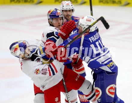 EBEL. Eishockey Bundesliga. EC VSV gegen EC Red Bull Salzburg. Curtis Fraser,  (VSV), Andreas Kristler, Matthew Keith (Salzburg). Villach, am 25.10..2013.
Foto: Kuess 


---
pressefotos, pressefotografie, kuess, qs, qspictures, sport, bild, bilder, bilddatenbank