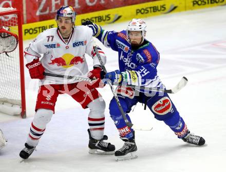 EBEL. Eishockey Bundesliga. EC VSV gegen EC Red Bull Salzburg. Markus Peintner,(VSV),  Florian Muehlstein  (Salzburg). Villach, am 25.10..2013.
Foto: Kuess 


---
pressefotos, pressefotografie, kuess, qs, qspictures, sport, bild, bilder, bilddatenbank