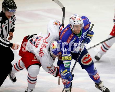 EBEL. Eishockey Bundesliga. EC VSV gegen EC Red Bull Salzburg. Derek Ryan,  (VSV), Mark Cullen (Salzburg). Villach, am 25.10..2013.
Foto: Kuess 


---
pressefotos, pressefotografie, kuess, qs, qspictures, sport, bild, bilder, bilddatenbank