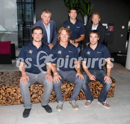 Eishockey. VSV. Pressekonferenz. Giuseppe Mion, Cole Jarrett, Gilbert Isep,  Curtis Fraser, Michael Forney, Brock McBride. Villach, 14.8.2013.
Foto: Kuess
---
pressefotos, pressefotografie, kuess, qs, qspictures, sport, bild, bilder, bilddatenbank