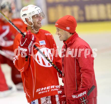 EBEL Eishockey. Training. KAC. Herbert Ratz, DIETER KALT. Klagenfurt, 19.10.2013.
Foto: Kuess
---
pressefotos, pressefotografie, kuess, qs, qspictures, sport, bild, bilder, bilddatenbank