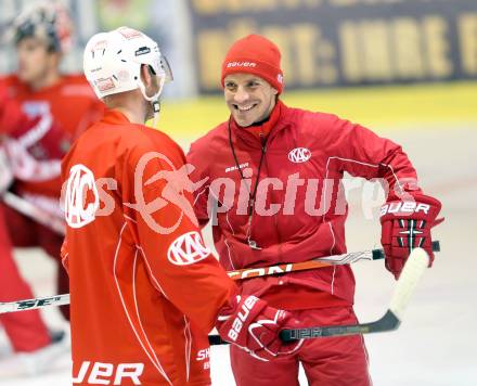 EBEL Eishockey. Training. KAC. Herbert Ratz, DIETER KALT. Klagenfurt, 19.10.2013.
Foto: Kuess
---
pressefotos, pressefotografie, kuess, qs, qspictures, sport, bild, bilder, bilddatenbank