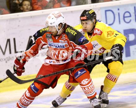 EBEL. Eishockey Bundesliga. KAC gegen UPC Vienna Capitals. Andreas Noedl,  (KAC), Patrick Peter (Caps). Klagenfurt, am 27.10.2013
Foto: Kuess 

---
pressefotos, pressefotografie, kuess, qs, qspictures, sport, bild, bilder, bilddatenbank