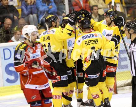 EBEL. Eishockey Bundesliga. KAC gegen UPC Vienna Capitals.  Torjubel (Caps). Klagenfurt, am 27.10.2013
Foto: Kuess 

---
pressefotos, pressefotografie, kuess, qs, qspictures, sport, bild, bilder, bilddatenbank