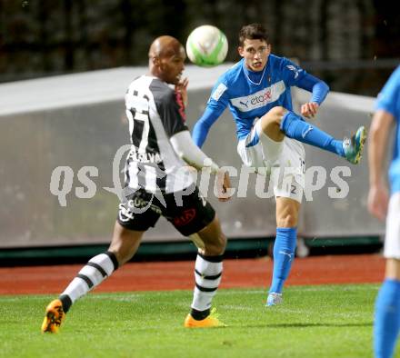 Fussball Regionalliga. VSV gegen LASK. Michel Micossi,  (VSV), Fabio Emanuel Moreira Silva (LASK). Villach, 31.10.2013.
Foto: Kuess
---
pressefotos, pressefotografie, kuess, qs, qspictures, sport, bild, bilder, bilddatenbank