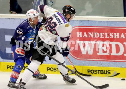 EBEL. Eishockey Bundesliga. EC VSV gegen SAPA Fehervar AV19. Nico Brunner, (VSV), MAGOSI Balint (Alba Volan). Villach, am 31.10..2013.
Foto: Kuess 


---
pressefotos, pressefotografie, kuess, qs, qspictures, sport, bild, bilder, bilddatenbank