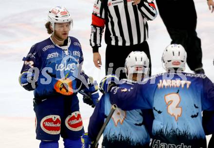 EBEL. Eishockey Bundesliga. EC VSV gegen SAPA Fehervar AV19. Torjubel John Hughes, Gerhard Unterluggauer, Cole Jarrett (VSV). Villach, am 31.10..2013.
Foto: Kuess 


---
pressefotos, pressefotografie, kuess, qs, qspictures, sport, bild, bilder, bilddatenbank