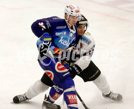 EBEL. Eishockey Bundesliga. EC VSV gegen SAPA Fehervar AV19. Marco Pewal, (VSV), HETENYI Peter (Alba Volan). Villach, am 31.10..2013.
Foto: Kuess 


---
pressefotos, pressefotografie, kuess, qs, qspictures, sport, bild, bilder, bilddatenbank