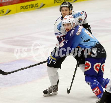 EBEL. Eishockey Bundesliga. EC VSV gegen SAPA Fehervar AV19.  Alexander Rauchenwald (VSV), KISS Daniel (Alba Volan). Villach, am 31.10..2013.
Foto: Kuess 


---
pressefotos, pressefotografie, kuess, qs, qspictures, sport, bild, bilder, bilddatenbank