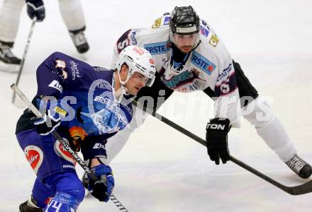 EBEL. Eishockey Bundesliga. EC VSV gegen SAPA Fehervar AV19. Curtis Fraser (VSV), SARAUER Andrew (Alba Volan). Villach, am 31.10..2013.
Foto: Kuess 


---
pressefotos, pressefotografie, kuess, qs, qspictures, sport, bild, bilder, bilddatenbank