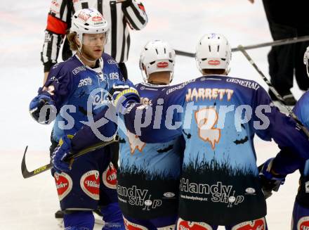 EBEL. Eishockey Bundesliga. EC VSV gegen SAPA Fehervar AV19. Torjubel John Hughes, Gerhard Unterluggauer, Cole Jarrett (VSV). Villach, am 31.10..2013.
Foto: Kuess 


---
pressefotos, pressefotografie, kuess, qs, qspictures, sport, bild, bilder, bilddatenbank