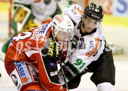 EBEL. Eishockey Bundesliga. KAC gegen HDD TELEMACH Olimpija Ljubljana.  Jamie Lundmark, (KAC), Miha Verlic  (Laibach). Klagenfurt, am 31.10.2013
Foto: Kuess 

---
pressefotos, pressefotografie, kuess, qs, qspictures, sport, bild, bilder, bilddatenbank