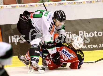 EBEL. Eishockey Bundesliga. KAC gegen HDD TELEMACH Olimpija Ljubljana.  Markus Pirmann, (KAC), Nicholas Ross (Laibach). Klagenfurt, am 31.10.2013
Foto: Kuess 

---
pressefotos, pressefotografie, kuess, qs, qspictures, sport, bild, bilder, bilddatenbank