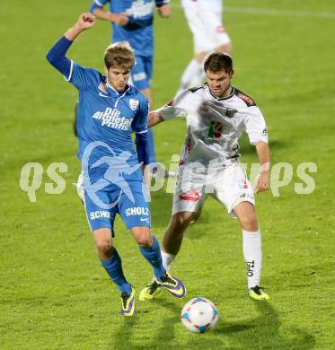 Fussball Bundesliga. RZ Pellets WAC gegen SV Scholz Groedig. Nemanja Rnic, (WAC), Philipp Zulechner  (Groedig). Wolfsberg, 2.11.2013.
Foto: Kuess

---
pressefotos, pressefotografie, kuess, qs, qspictures, sport, bild, bilder, bilddatenbank