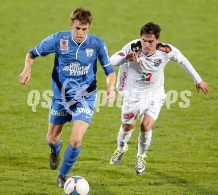 Fussball Bundesliga. RZ Pellets WAC gegen SV Scholz Groedig. David De Paula,  (WAC), Correa Miranda Tomas Esteban (Groedig). Wolfsberg, 2.11.2013.
Foto: Kuess

---
pressefotos, pressefotografie, kuess, qs, qspictures, sport, bild, bilder, bilddatenbank