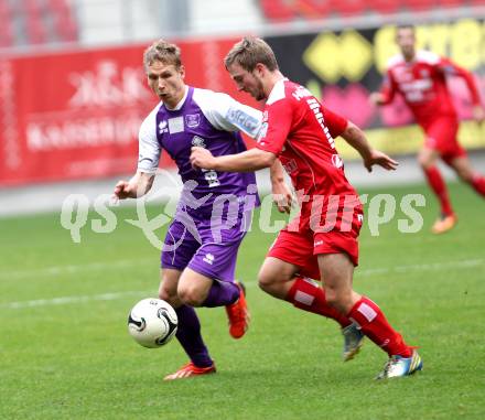 Fussball. Regionalliga. Austria Klagenfurt gegen Vorwaerts Steyr. David Poljanec (Austria Klagenfurt), Alexander Staudecker (Vorwaerts Steyr). Klagenfurt, 2.11.2013.
Foto: Kuess 
---
pressefotos, pressefotografie, kuess, qs, qspictures, sport, bild, bilder, bilddatenbank