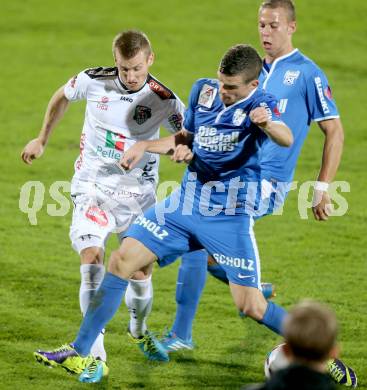 Fussball Bundesliga. RZ Pellets WAC gegen SV Scholz Groedig. Manuel Kerhe, (WAC), Thomas Zuendel  (Groedig). Wolfsberg, 2.11.2013.
Foto: Kuess

---
pressefotos, pressefotografie, kuess, qs, qspictures, sport, bild, bilder, bilddatenbank