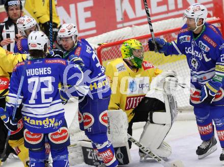 EBEL. Eishockey Bundesliga. EC VSV gegen UPC Vienna Capitals. Torjubel Marco Pewal, Derek Ryan, John Hughes, Cole Jarrett (VSV). Villach, am 3.11.2013.
Foto: Kuess 


---
pressefotos, pressefotografie, kuess, qs, qspictures, sport, bild, bilder, bilddatenbank