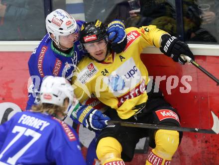 EBEL. Eishockey Bundesliga. EC VSV gegen UPC Vienna Capitals. Kevin Steiner,  (VSV), Jonathan Ferland (Caps). Villach, am 3.11.2013.
Foto: Kuess 


---
pressefotos, pressefotografie, kuess, qs, qspictures, sport, bild, bilder, bilddatenbank