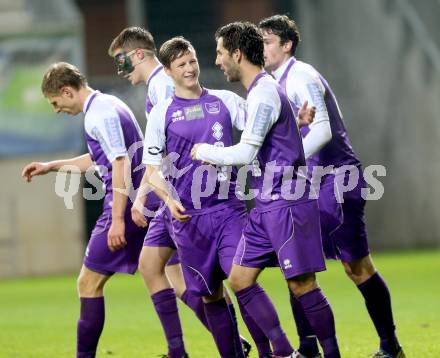 Fussball Regionalliga. SK Austria klagenfurt gegen KSV Amateure. Torjubel Fabian Miesenboeck, Sandro Zakany (Austria Klagenfurt). Klagenfurt, 8.11.2013.
Foto: Kuess
---
pressefotos, pressefotografie, kuess, qs, qspictures, sport, bild, bilder, bilddatenbank