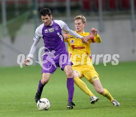 Fussball Regionalliga. SK Austria klagenfurt gegen KSV Amateure. Raul Garcia Lozano, (Austria Klagenfurt), Thomas Hirschhofer  (KSV Amateure). Klagenfurt, 8.11.2013.
Foto: Kuess
---
pressefotos, pressefotografie, kuess, qs, qspictures, sport, bild, bilder, bilddatenbank