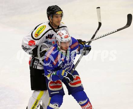 EBEL. Eishockey Bundesliga. EC VSV gegen Dornbirner Eishockey Club.  Marco Pewal, (VSV), Olivier Magnan-Grenier (Dornbirn). Villach, am 13.11.2013.
Foto: Kuess 


---
pressefotos, pressefotografie, kuess, qs, qspictures, sport, bild, bilder, bilddatenbank