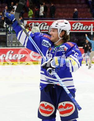 EBEL. Eishockey Bundesliga. EC VSV gegen Dornbirner Eishockey Club.  Jubel John Hughes (VSV). Villach, am 13.11.2013.
Foto: Kuess 


---
pressefotos, pressefotografie, kuess, qs, qspictures, sport, bild, bilder, bilddatenbank