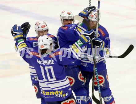 EBEL. Eishockey Bundesliga. EC VSV gegen Dornbirner Eishockey Club.  Torjubel Curtis Fraser, Brock McBride, Klemen Pretnar, Mario Altmann (VSV). Villach, am 13.11.2013.
Foto: Kuess 


---
pressefotos, pressefotografie, kuess, qs, qspictures, sport, bild, bilder, bilddatenbank