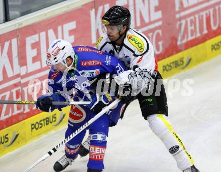 EBEL. Eishockey Bundesliga. EC VSV gegen Dornbirner Eishockey Club.  Benjamin Petrik, (VSV), Martin Oraze (Dornbirn). Villach, am 13.11.2013.
Foto: Kuess 


---
pressefotos, pressefotografie, kuess, qs, qspictures, sport, bild, bilder, bilddatenbank