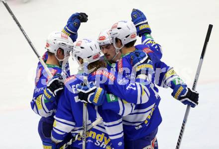 EBEL. Eishockey Bundesliga. EC VSV gegen Dornbirner Eishockey Club.  Torjubel Michael Forney, Curtis Fraser, Klemen Pretnar, Mario Altmann (VSV). Villach, am 13.11.2013.
Foto: Kuess 


---
pressefotos, pressefotografie, kuess, qs, qspictures, sport, bild, bilder, bilddatenbank