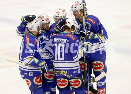 EBEL. Eishockey Bundesliga. EC VSV gegen Dornbirner Eishockey Club.  Torjubel Curtis Fraser, Brock McBride, Klemen Pretnar, Mario Altmann, Markus Peintner (VSV). Villach, am 13.11.2013.
Foto: Kuess 


---
pressefotos, pressefotografie, kuess, qs, qspictures, sport, bild, bilder, bilddatenbank