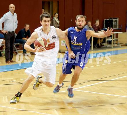 Basketball. 2. Bundesliga. Woerthersee Piraten gegen Radenthein. Martin Breithuber, (Piraten), Patrick BIEDERMANN (Radenthein). Klagenfurt, am 16.11.2013.
Foto: Kuess
---
pressefotos, pressefotografie, kuess, qs, qspictures, sport, bild, bilder, bilddatenbank