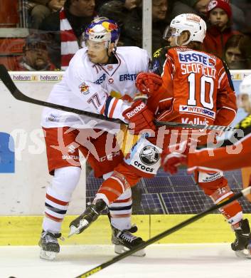 EBEL. Eishockey Bundesliga. KAC gegen EC Red Bull Salzburg. Tyler Scofield,  (KAC), Florian Muehlstein (Salzburg). Klagenfurt, am 22.11.2013
Foto: Kuess 

---
pressefotos, pressefotografie, kuess, qs, qspictures, sport, bild, bilder, bilddatenbank