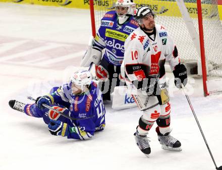 EBEL. Eishockey Bundesliga. EC VSV gegen HC TWK Innsbruck. Jean Philippe Lamoureux,  (VSV), Curtis Fraser, Patrick Moessmer (Innsbruck). Villach, am 22.11.2013.
Foto: Kuess 


---
pressefotos, pressefotografie, kuess, qs, qspictures, sport, bild, bilder, bilddatenbank