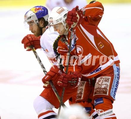 EBEL. Eishockey Bundesliga. KAC gegen EC Red Bull Salzburg. Maximilian Isopp, (KAC), Andreas Noedl  (Salzburg). Klagenfurt, am 22.11.2013
Foto: Kuess 

---
pressefotos, pressefotografie, kuess, qs, qspictures, sport, bild, bilder, bilddatenbank