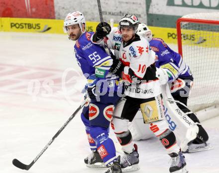 EBEL. Eishockey Bundesliga. EC VSV gegen HC TWK Innsbruck. Scott Hotham, (VSV), Patrick Moessmer  (Innsbruck). Villach, am 22.11.2013.
Foto: Kuess 


---
pressefotos, pressefotografie, kuess, qs, qspictures, sport, bild, bilder, bilddatenbank