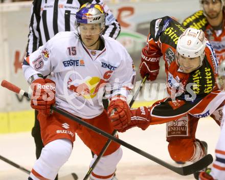 EBEL. Eishockey Bundesliga. KAC gegen EC Red Bull Salzburg. Tyler Spurgeon,  (KAC), Manuel Latusa (Salzburg). Klagenfurt, am 22.11.2013
Foto: Kuess 

---
pressefotos, pressefotografie, kuess, qs, qspictures, sport, bild, bilder, bilddatenbank