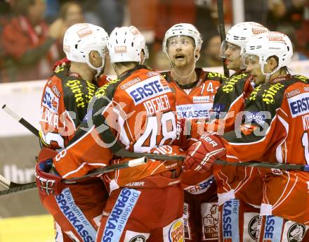 EBEL. Eishockey Bundesliga. KAC gegen EC Red Bull Salzburg. Torjubel Mike Siklenka, Jamie Lundmark, Thomas Koch, John Lammers, Florian Iberer (KAC). Klagenfurt, am 22.11.2013
Foto: Kuess 

---
pressefotos, pressefotografie, kuess, qs, qspictures, sport, bild, bilder, bilddatenbank