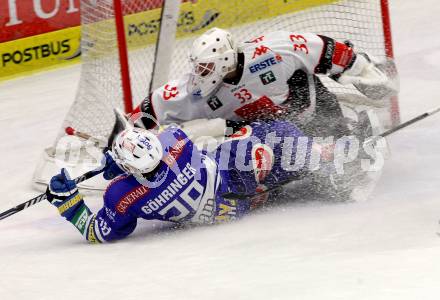 EBEL. Eishockey Bundesliga. EC VSV gegen HC TWK Innsbruck. Marius Goehringer,  (VSV), Patrick Machreich (Innsbruck). Villach, am 22.11.2013.
Foto: Kuess 


---
pressefotos, pressefotografie, kuess, qs, qspictures, sport, bild, bilder, bilddatenbank